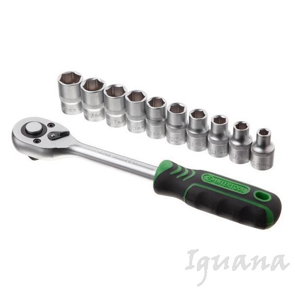 Набор головок 8-19 мм, 1/2", тресчетка, 10 ед. Intertool ET-6013 ET-6013 фото