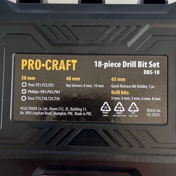 Набор сверл и бит Procraft DBS-18 UNIVERSAL 001812 фото