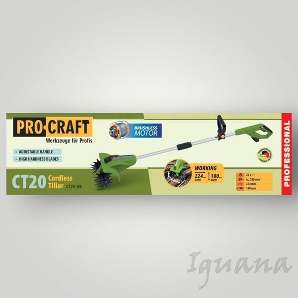 Аккумуляторный культиватор Procraft CT20 20В (без АКБ), бесщёточный, глубина обработки 180 мм, ширина 224 мм 032003 фото