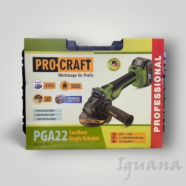 Акумуляторна болгарка Procraft PGA22 (з АКБ, зарядним пристроєм, в кейсі) 030274 фото